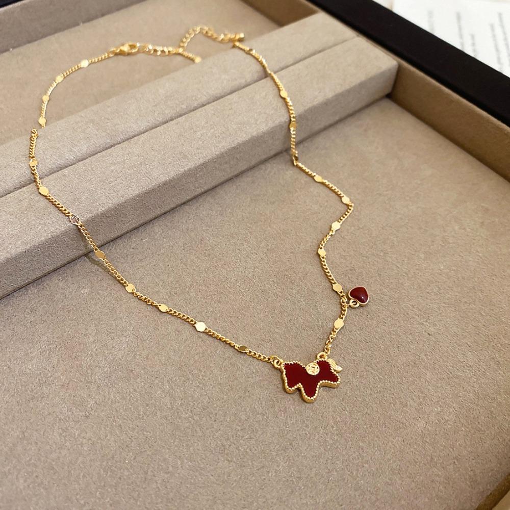 Zodiac Red Pony Necklace Fashion New Year Collarbone Chain Creative Horse Pendant Necklace Woman