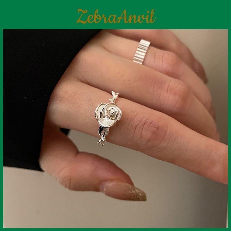 Elegant Korean Style Open Adjustable Ring S925 Pure Silver For Women With Geometric Design