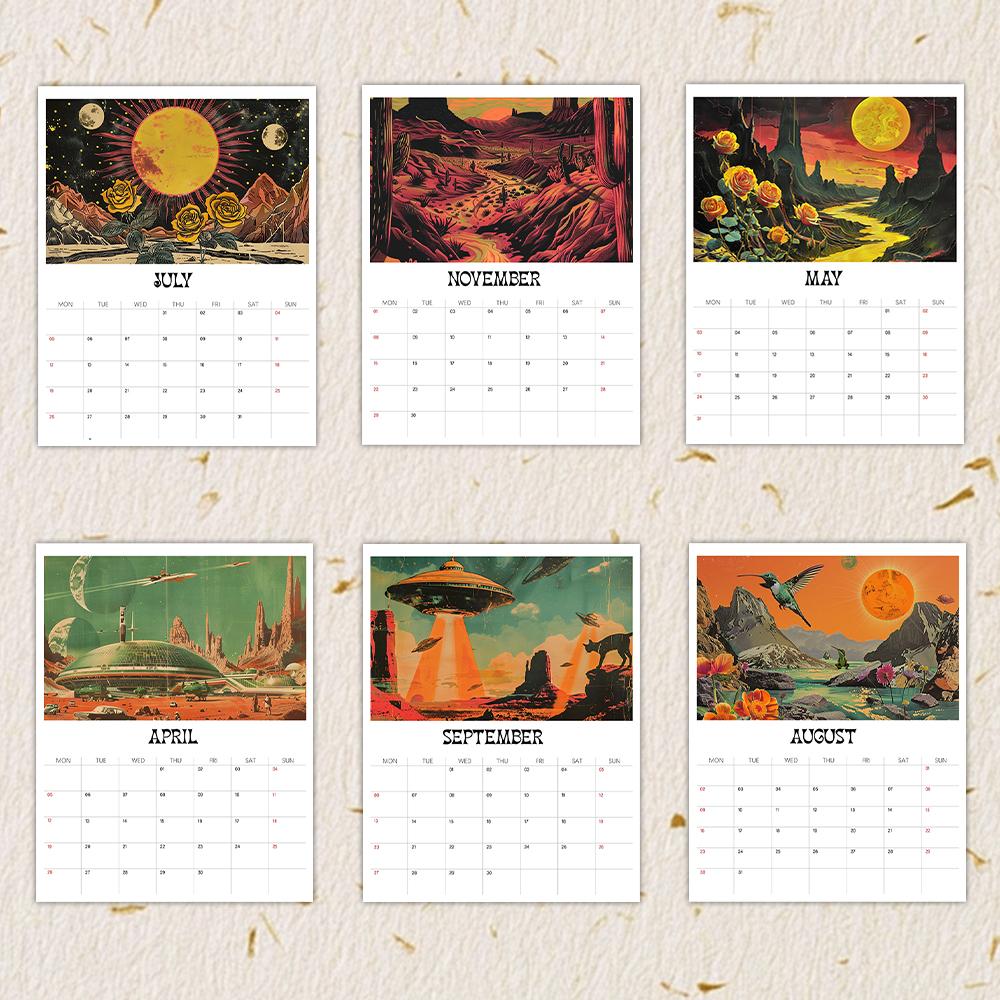 1pc 2026 Wall Calendar, Space Art, Realistic Sci-Fi Design, 12 Unique Patterns, Perfect Gift for Birthdays & Holidays