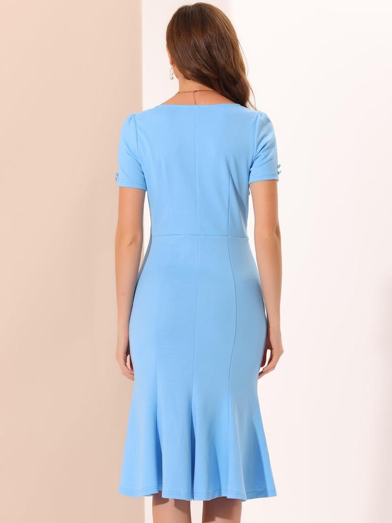Allegra K Vintage Dress, Work Dress, Cocktail, 1950s Mermaid Sheath Midi Dress, Women's, Light Blue, Size S
