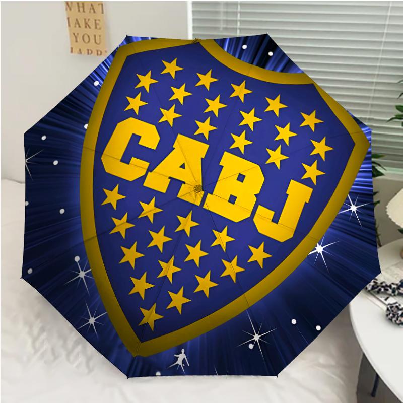 Club Atlético Boca Juniors Print Automatic Umbrella, 8 Rib Iron Frame, Plastic Handle, Suitable for Outdoor Travel &Daily , Ideal Gift