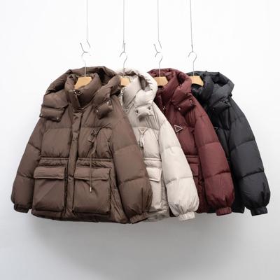 Pinghu Autumn and Winter New Short Hooded Thickened Loose Bread White Duck Down Fashion Warm Jacket Down Jacket Women