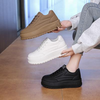 Lässige, klobige Plateau-Sneaker für Damen, bequeme Schnürschuhe aus PU-Leder, rutschfeste Tennis-Sneaker, atmungsaktive Laufschuhe für Damen