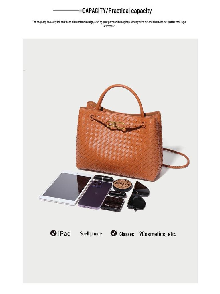 Vintage Woven Tote with Metal Buckle - Versatile Shoulder and Crossbody Bag