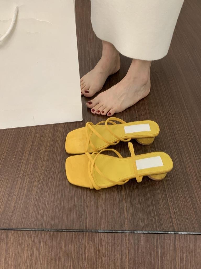 Korean Fairy Wind Cross with Open-toed Suede Slippers Female Summer Wear 3cm Small Thick Heel Not Tired Feet Sandals