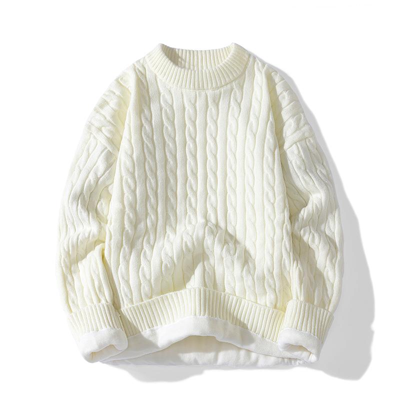 Suéter de Punto Trenzado Liso de Cuello Redondo Invierno Primavera Moda Casual Masculina Prendas de Punto para Hombre