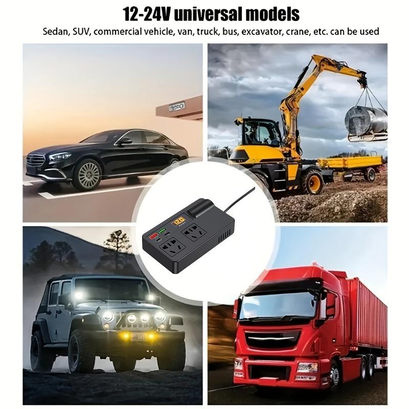 Intelligenter 4-Port-Auto-Wechselrichter mit QC3.0, Typ-C PD und LED-Anzeige – Universelles 12–24-V-Fahrzeugladegerät