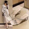 2025 Silver Crystal Sandals Women Thick Heel Sandles Woman Summer Med Heeled Party Shoes Female