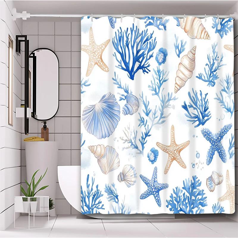 Cartoon Shell starfish Bathing Curtain Bathroom Shower Curtain Waterproof With 12 Hooks Home Deco