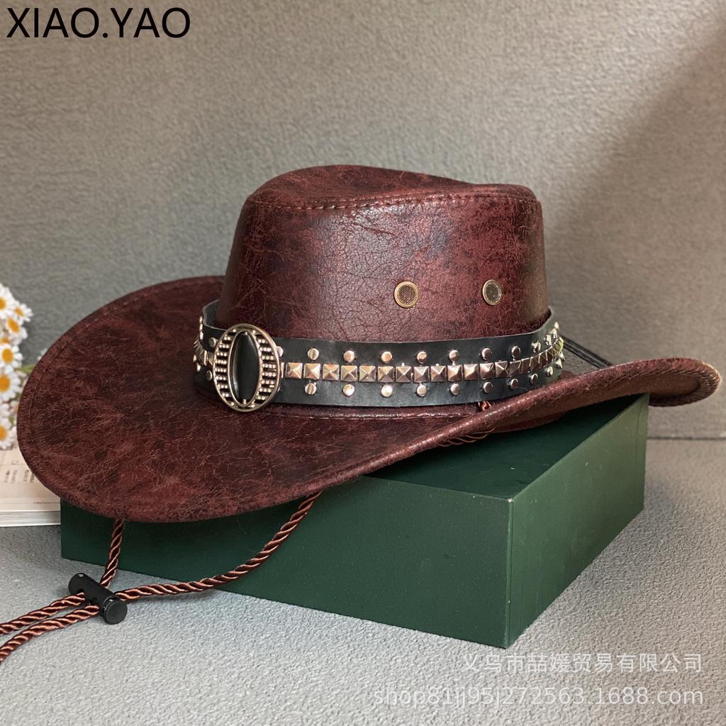 American retro rivet western cowboy hat children outdoor travel horseback riding large brim sunshade sun protection hat
