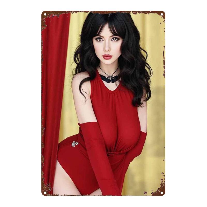 

D PC Vintage Red Dress Lady Metal Sign x Inch Wall Art Decor 20x30cm（7.8x11.8inch）