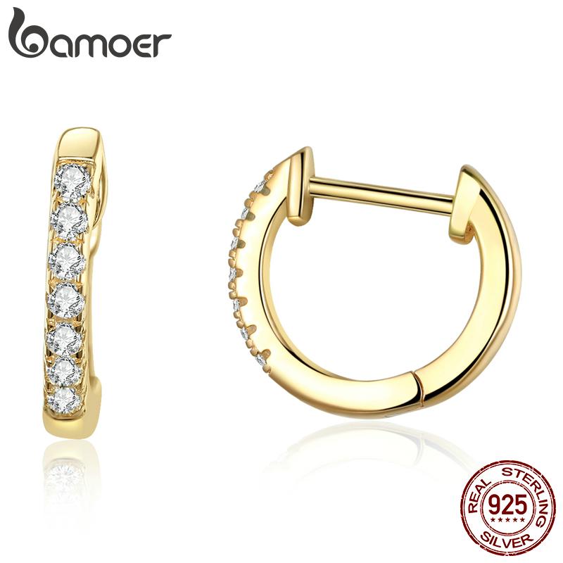 

Женские серьги-кольца BAMOER из стерлингового серебра 925 пробы, круглые серьги золотого цвета, ювелирные изделия в подарок L золотой