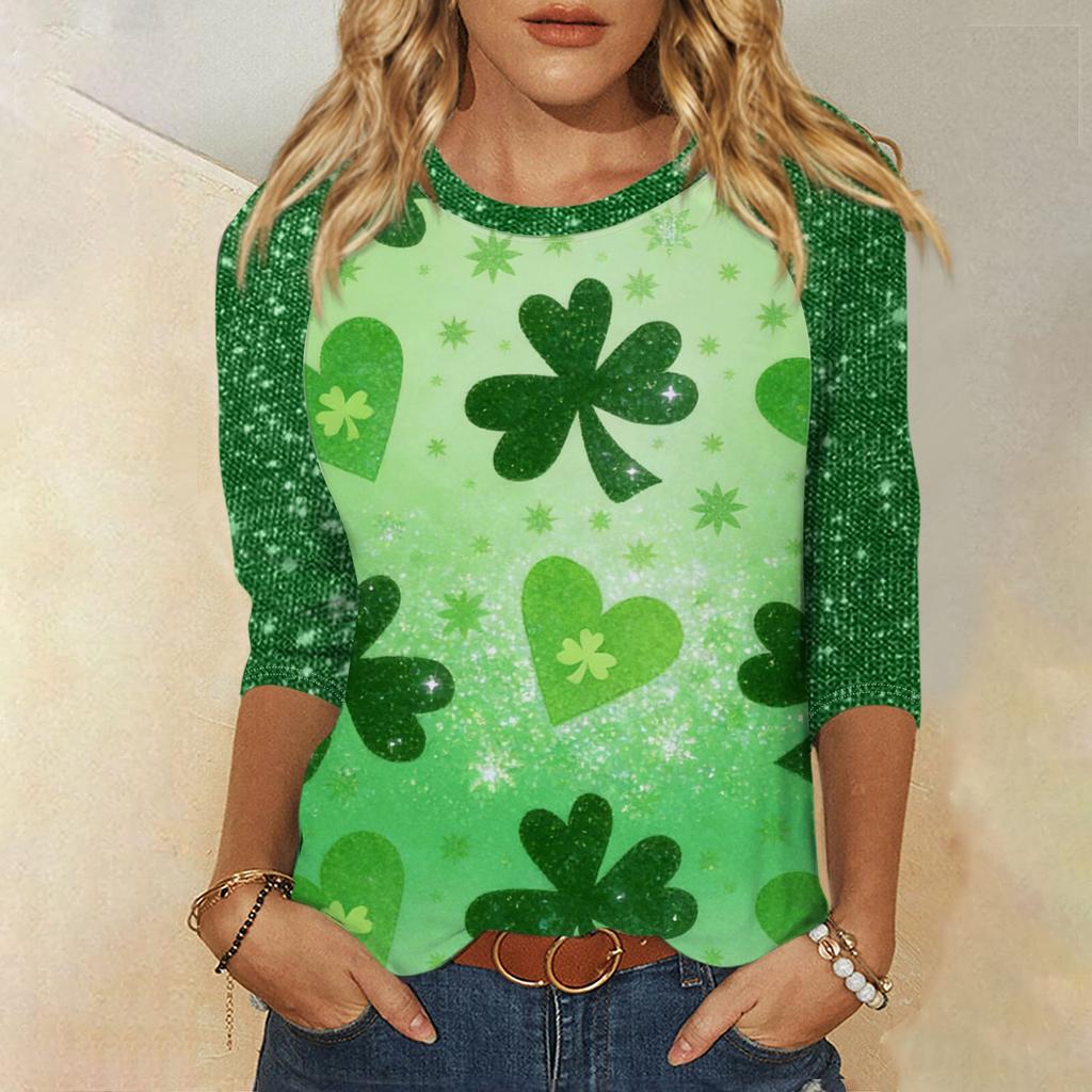 Damer St. Patrick's Day-tryck Rund hals Trekvartsärm Topp