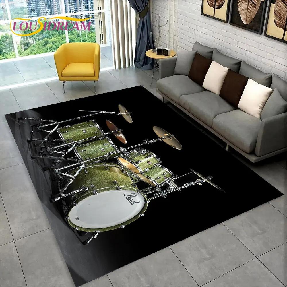 Drum Kit Music Instruments Drum Set Area Rug,Carpet for Home Living Room Bedroom Sofa Doormat Kitchen Decor,Non-slip Floor Mat