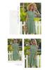 European & American Summer Polka Dot Mid-length Retro Dress with Tie-Up Pleated Short Sleeves