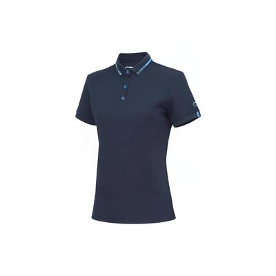 Li Ning siuvinėto logotipo trumpomis rankovėmis polo marškinėliai su šoninėmis skeltėmis moterims, gilios indigo spalvos APLR072-3