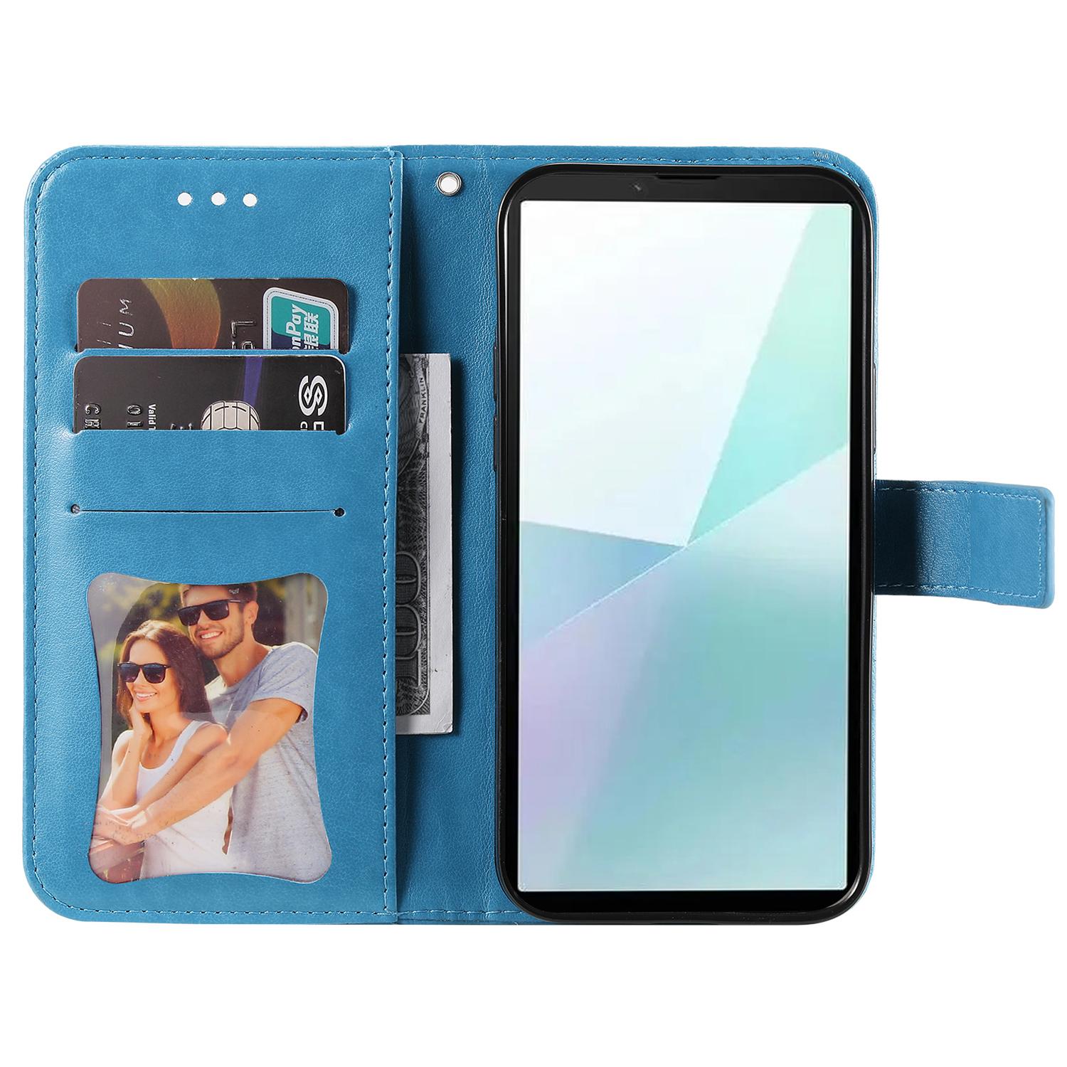 

For Sony Xperia 10 VI Case Floral Pattern PU Leather Wallet Stand Phone Cover Blue