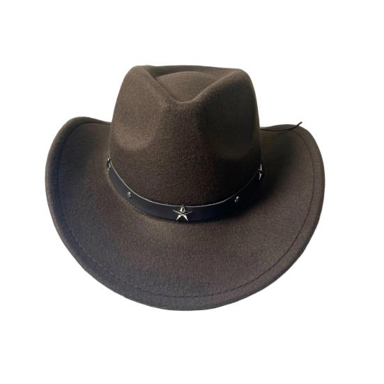 Western Cowboy Hat for Women Men Wide Brim Beach Cowgirls Hat Rolled-Up Felt Fedora Hat with Star Band