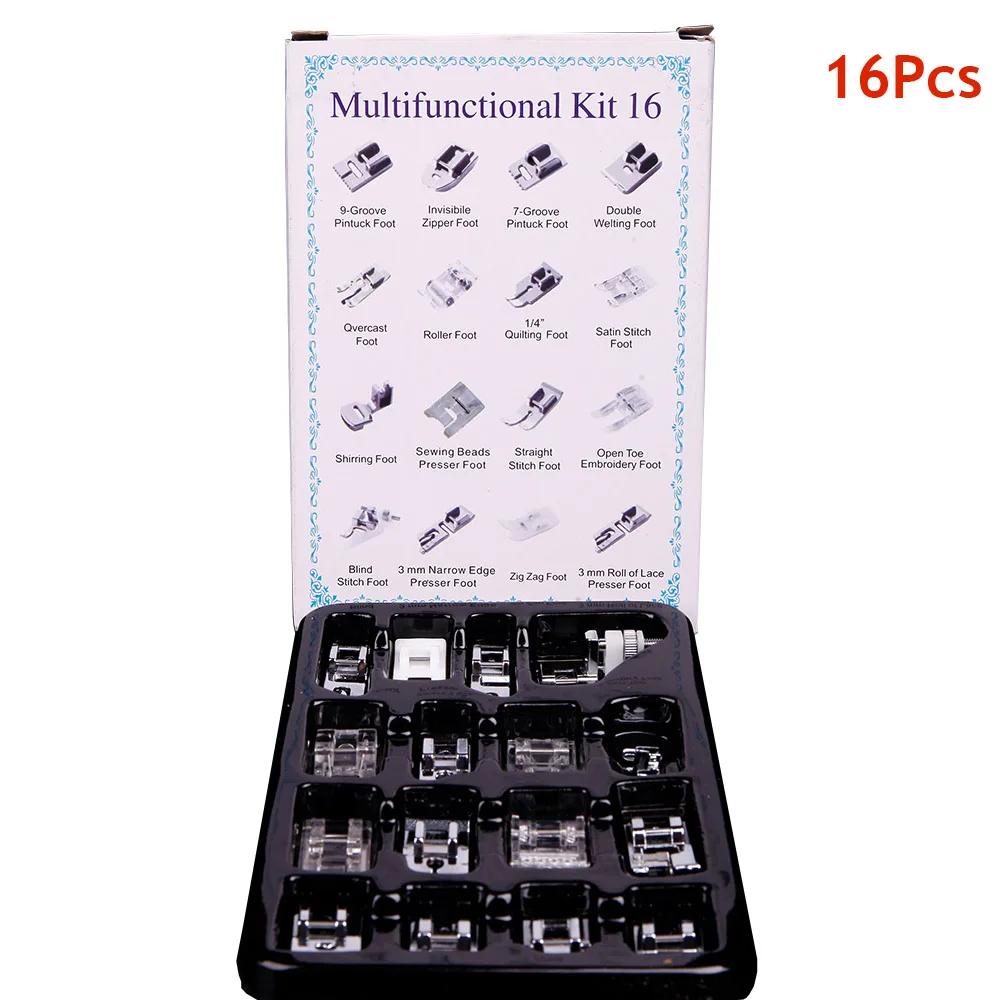 

INNE 16Pcs/Set Sewing Machine Accessories Presser Foot Supplies Household Kit Set With Box For Brother Singer Parts DIY Tailor
