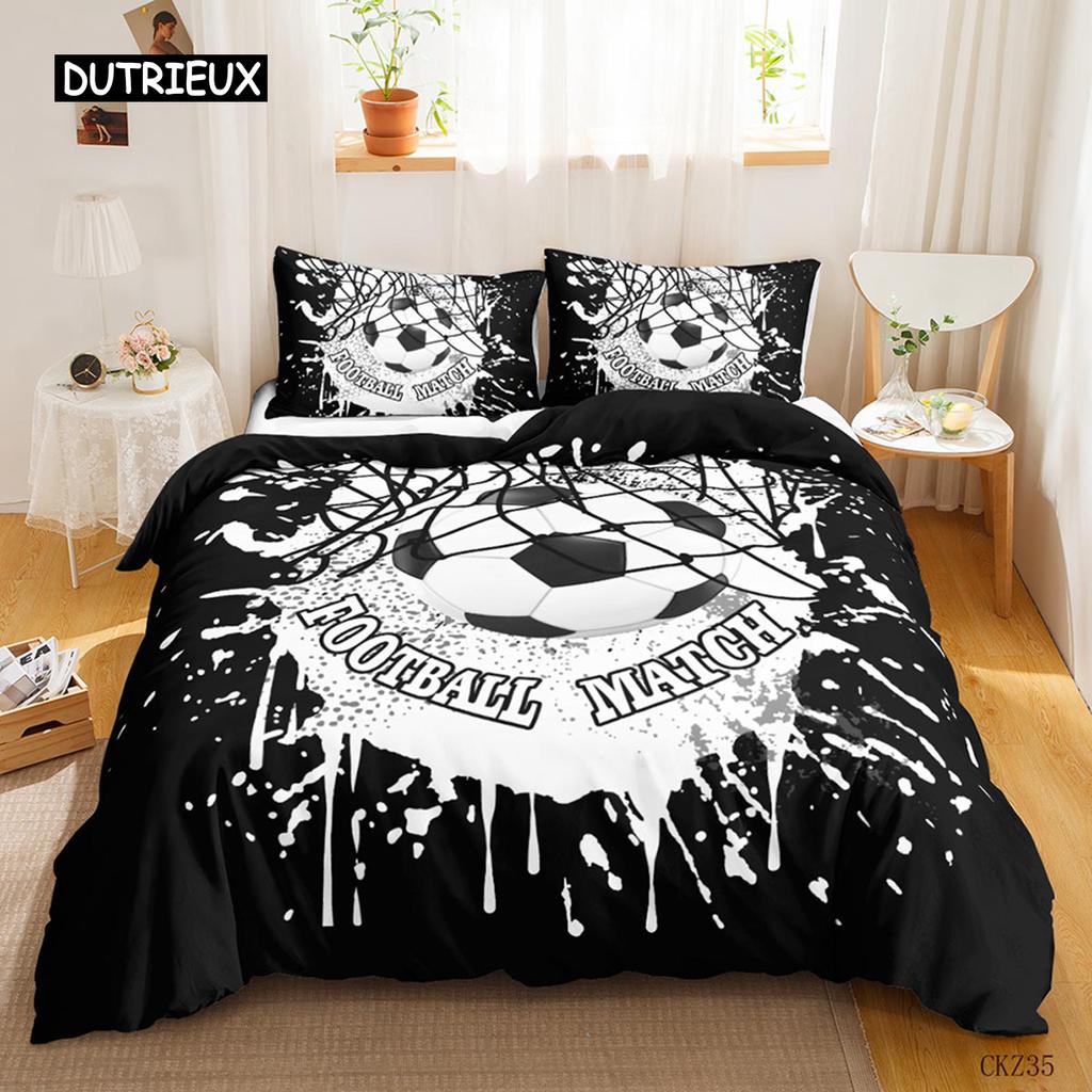 Soccer Duvet Cover Set for Kids Girls Teens Sports Theme Breathable Twin Polyester Quilt Cover