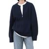 Unisex Navy Blue Jacket-Style Knit Cardigan - Japanese Niche, Autumn/Winter, Loose Fit, Round Neck Sweater Coat