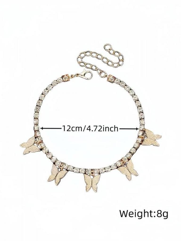 Women's Elegant Butterfly Design Anklet, Fashion Glamorous Rhinestone Anklet for Women & Gift, Casual Vacation Beach Jewelry Acc