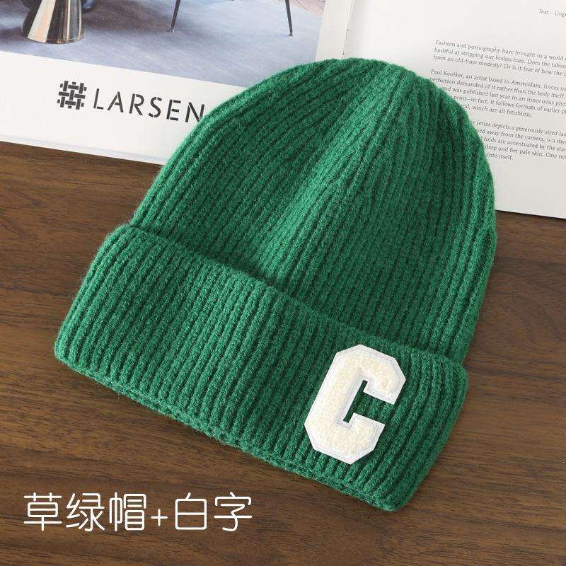 Autumn and Winter Letter Embroidery Big C Student Couple Knitted Hat Outdoor Warm and Cold Wool Hat