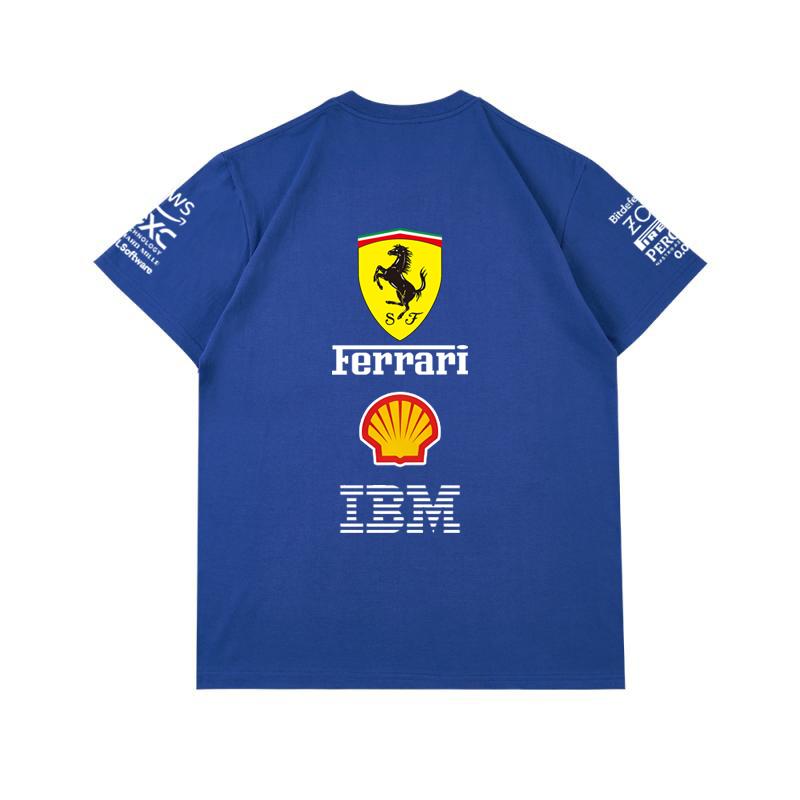 Camiseta Oversized de Casal Ferrari F1 Racing Estampa Clássica de Logo de Patrocinador Manga Curta Casual de Motorsport Streetwear