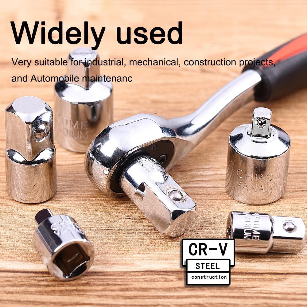1/4" to 3/8" to 1/2" Socket Converter Kit 6pcs Chrome Vanadium Steel Ratchet Adapter Sleeve Drive Transform Joint Adapter Set