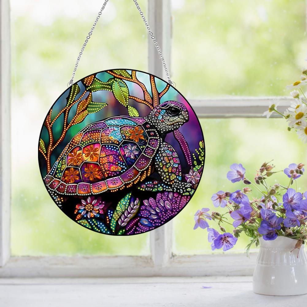 Stained Glass Animal Rhinestone Diamond Art Window Pendants Suncatcher Diamond Painting Art Pendant for Garden Window Decor