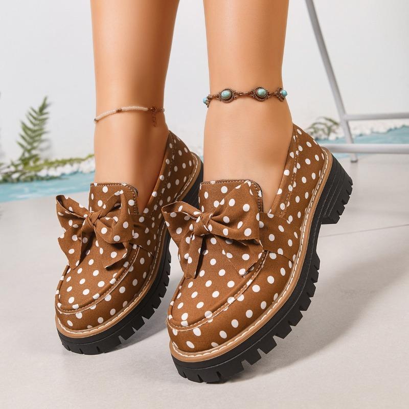 Schleife Polka Dot Damen neuer Stil Retro kleine Lederschuhe Damen Einzelne Schuhe