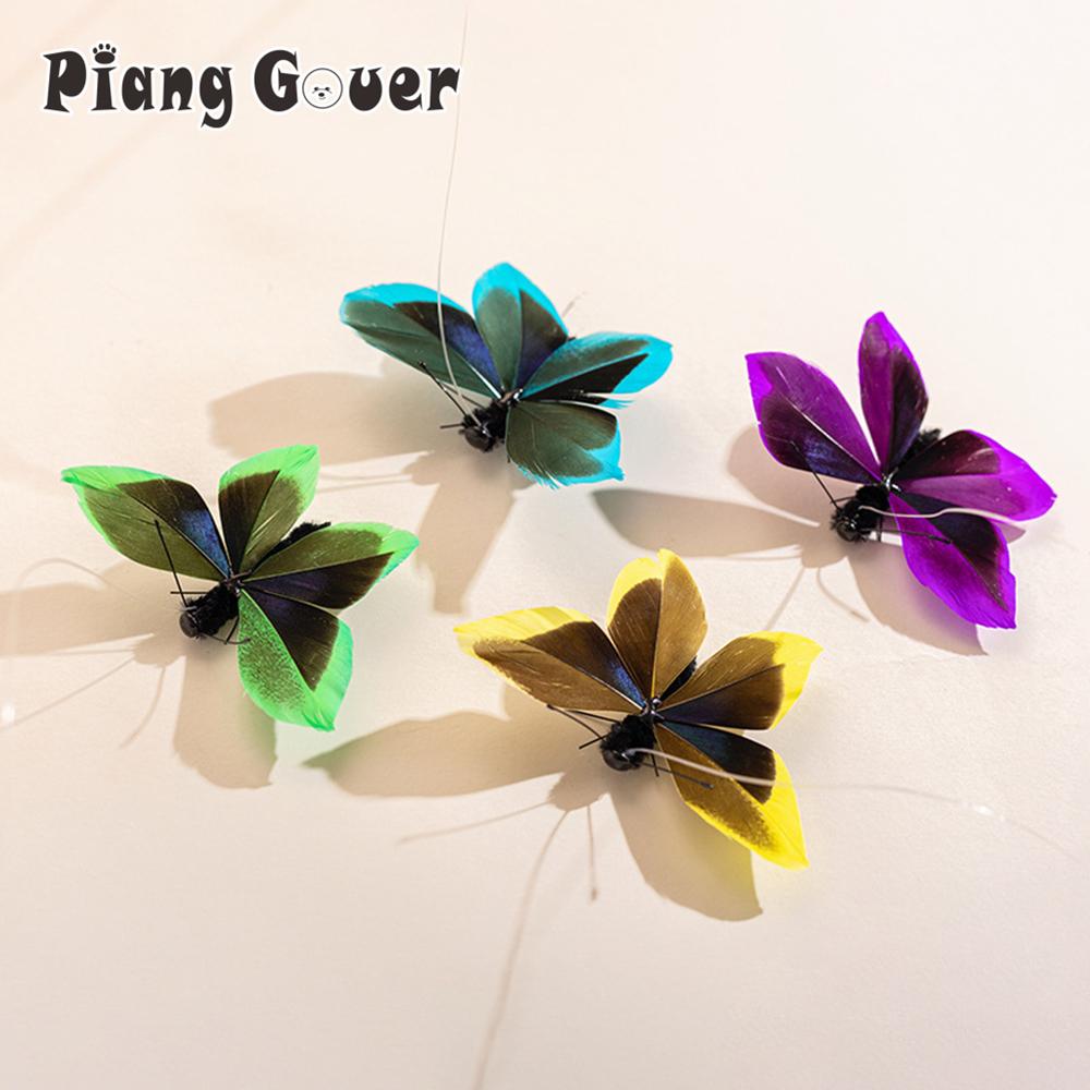 10pcs Mix Color Artificial Butterfly Feather Cat Teaser Stick Change Heads Cat Pet Toy