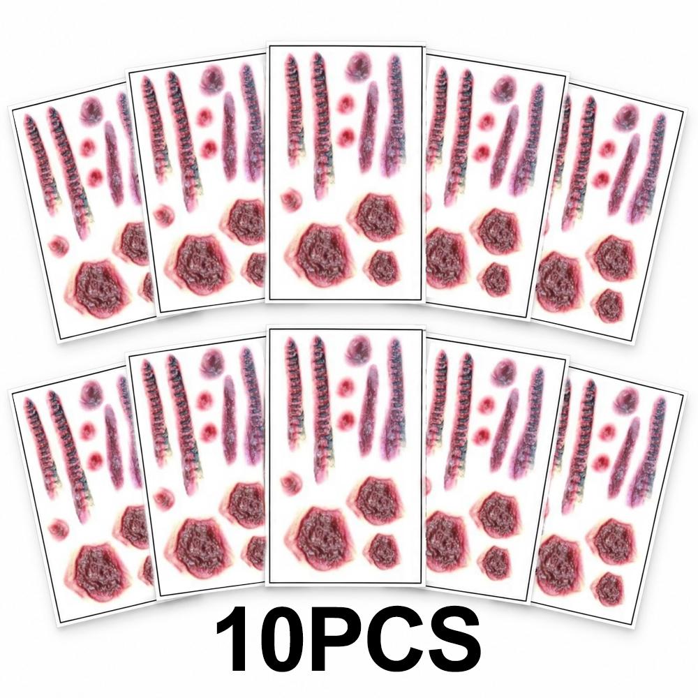 1/11pc 1D Fake Scar Tattoos Sticker Halloween Scab Bloody Makeup  Body Face Realistic Wound Scary Sticker Prank Props Party Deco