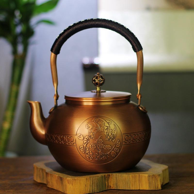 

1.5L, Pure purple copper pot, Large capacity tea kettle, Vintage copper teapot for boiling water brew tea, Home gift tea set 1.5L