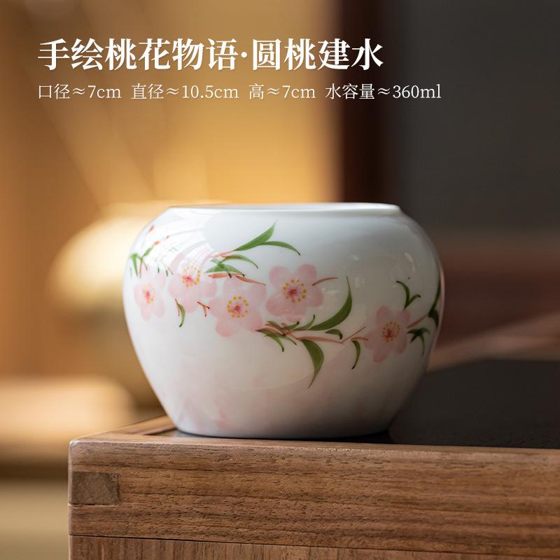 

360ml Underglaze Hand-painted Peach Blossom Jianshui Tea Wash Tea Garbage Can Tea Dust Cylinder Barrel Chaxi Cafes Collection