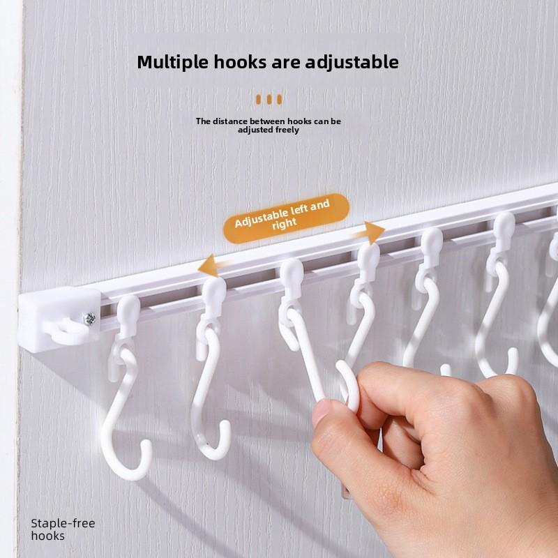 No-hole Sliding Sticky Hooks Behind Kitchen Cabinet Doors with Rows of Storage Track Hooks