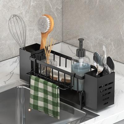 Multi-functional Draining Cloth Rack Sink Counter Storage Rack with Chopstick, Knife, and Fork Holder, Kitchen Essential