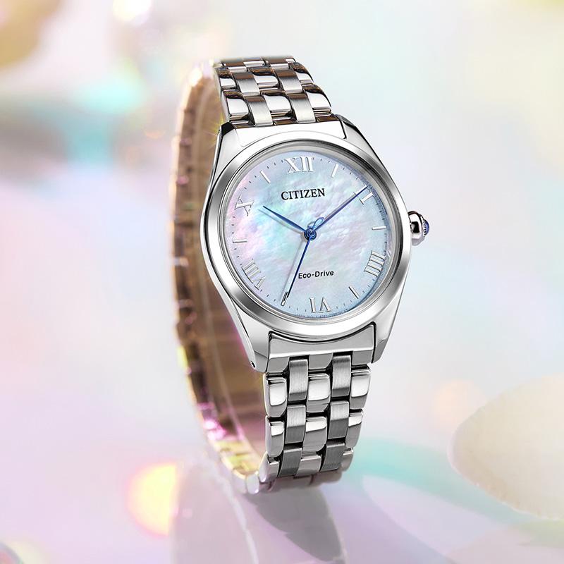 Citizen Light Powered Quartz Movement Women's Watch Mother of Pearl Color Watch Dial EM1140-80D