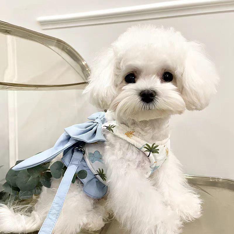 Japanese Style Three-in-One Outdoor Chest Harness Leash Bowknot Half Vest Style Dog Bichon Teddy Pet Cat Suitable