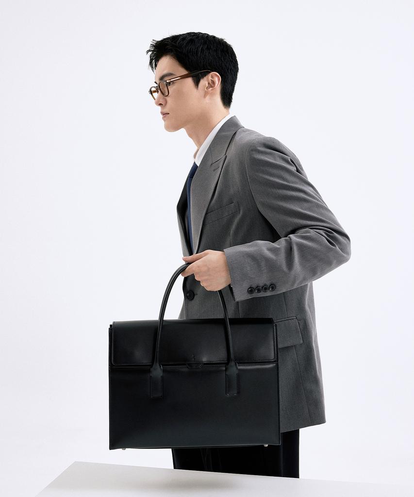 Bedford11Th Laptop Storage Poly Gun Top Handle Business Leather Tote Black