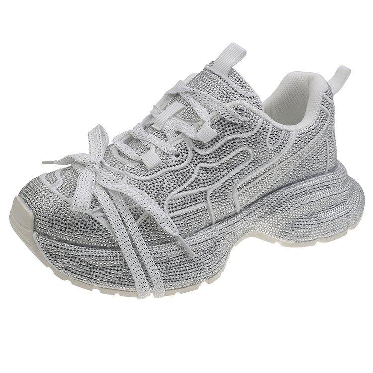 European Ankara Red Full Diamond Dad Shoes Women 2025 New Versatile Platform-soled Sports Shoes Fried Street Casual Shoes Tide