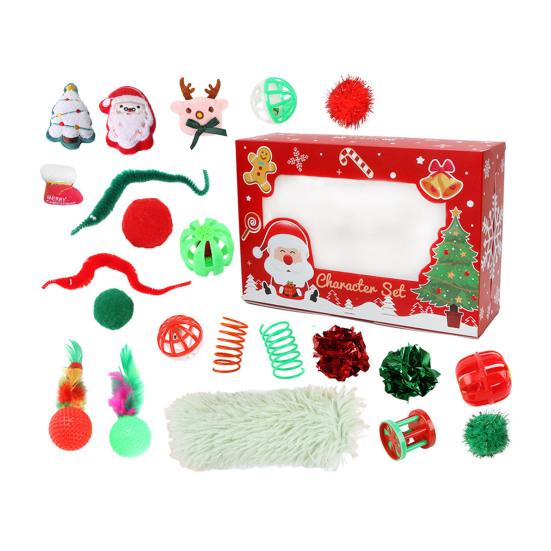 1 Set Christmas Cat Toys Interactive Teaser Wand Rattle Ball Feathered Plush Mice Cat Entertainment Toys for Indoor Cats Kittens Exercise Holiday Gift