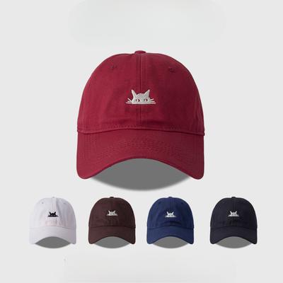 Spring and Summer Cat Embroidered Baseball Cap Sweet and Cute Student Face Showing Small Sun Hat Korean Style Versatile Baseball Cap
