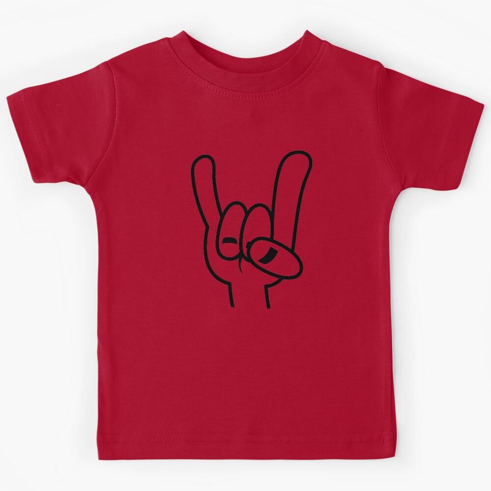 Heavy Metal Devil Horns Black Line Kids T-Shirt 100