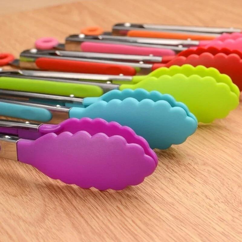 Stainless Steel Kitchen Tongs Silicone Handle BBQ Tong Non-Slip Food Tong Utensil Cooking Clip Clamp Salad Serving Baking Tool