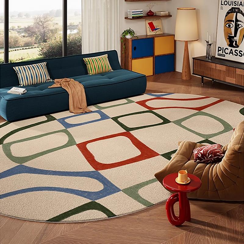 Living Room Carpet Sofa Coffee Table Rug Irregular Non-slip Floor Mat Machine Washable Soft Bedroom Rugs Retro Home Decoration