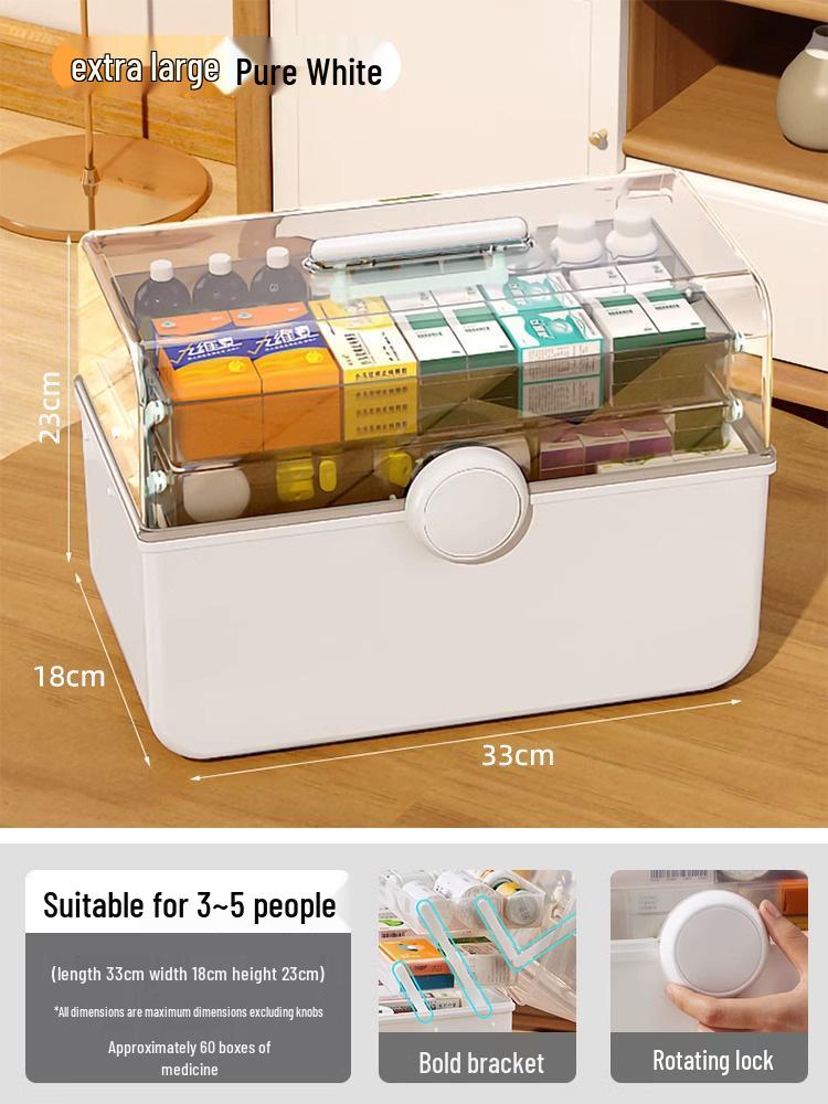 Large Capacity Family Medicine Box with Multi-Layer First Aid Storage for Household and Children