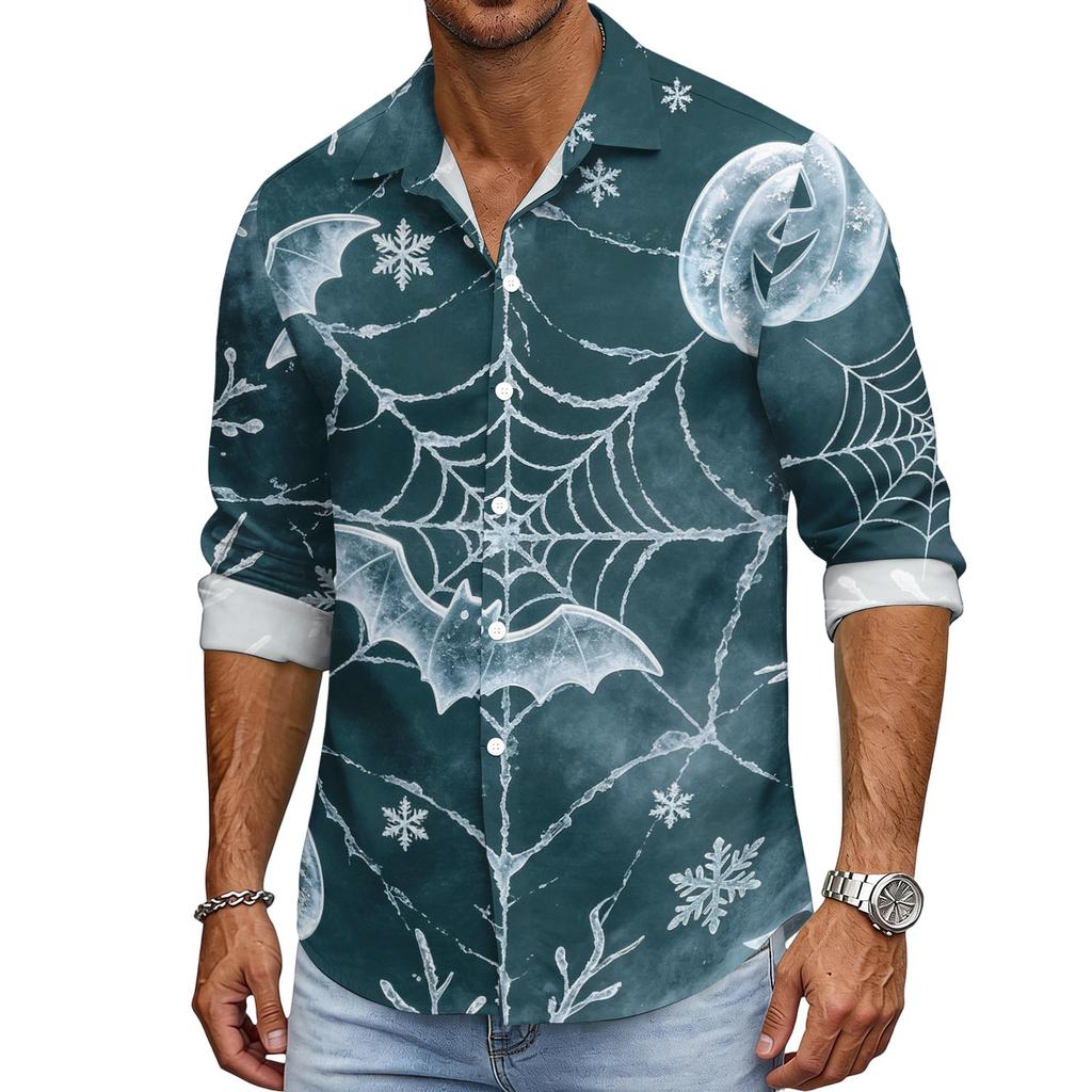 Men's Loose Fit Long Sleeve Shirt with Turn Down Collar Halloween Theme Vintage Casual Button Down Shirt for Spring Autumn Outdoor Daily Wear