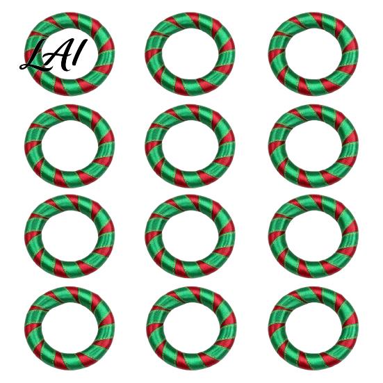 Holiday Table Decor Christmas Red Green Striped Napkin Rings Handwoven Fabric Holder Festive Dining Accessories for Setting Party Dinners And Hotel