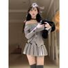 Korean-Style Petite Women's Spring Outfit: Off-Shoulder Top & Pleated Mini Skirt Set